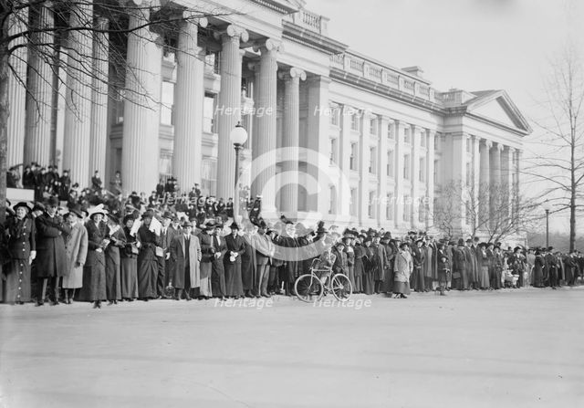 Crowd on Treasury steps watching for Bride and Groom (Wilson), between c1910 and c1915. Creator: Bain News Service.