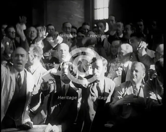Crowd of Civilians Buying and Selling Stocks and Shares, 1932. Creator: British Pathe Ltd.