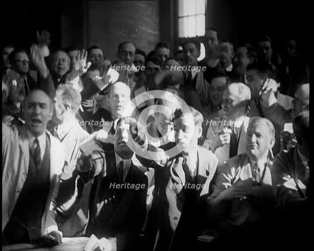 Crowd of Civilians Buying and Selling Stocks and Shares, 1932. Creator: British Pathe Ltd.