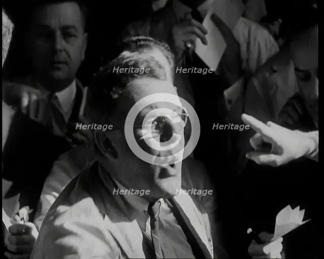 Crowd of Civilians Buying and Selling Stocks and Shares, 1932. Creator: British Pathe Ltd.