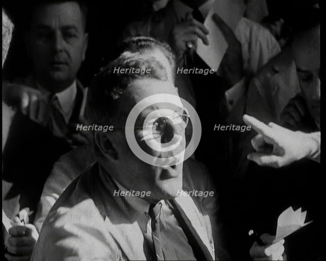 Crowd of Civilians Buying and Selling Stocks and Shares, 1932. Creator: British Pathe Ltd.