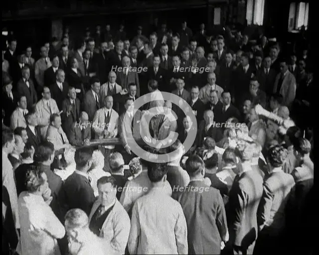 Crowd of Civilians Buying and Selling Stocks and Shares, 1932. Creator: British Pathe Ltd.