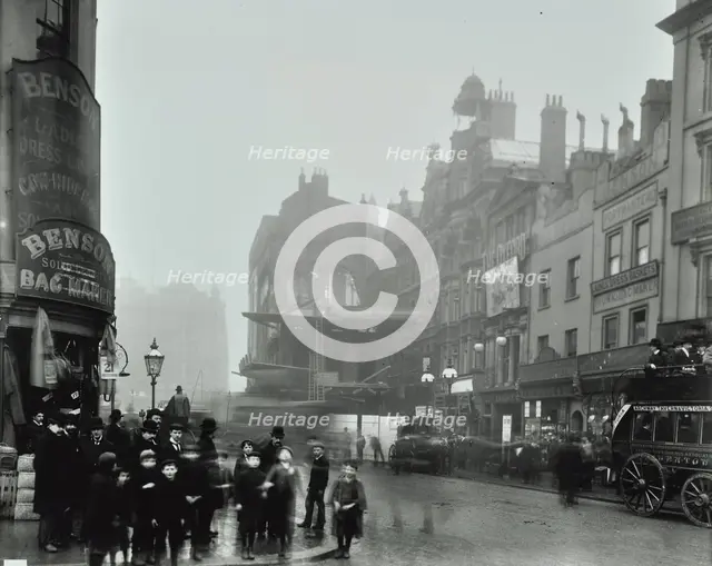 Crowd of people in the street, Tottenham Court Road, London, 1900. Artist: Unknown.