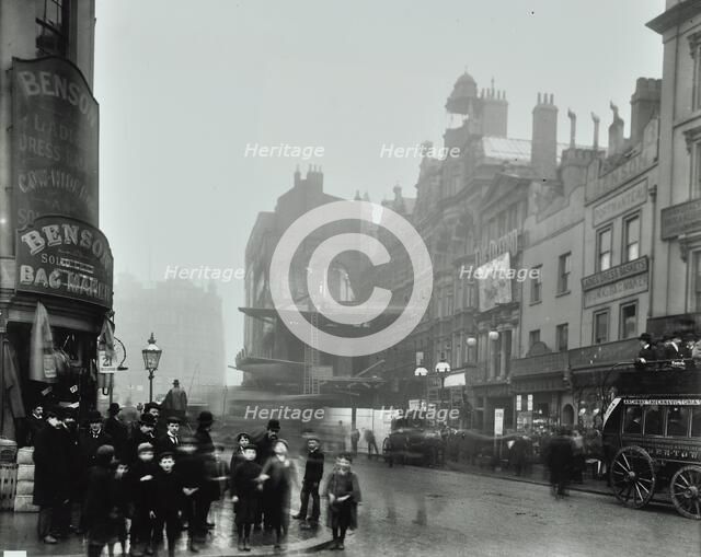 Crowd of people in the street, Tottenham Court Road, London, 1900. Artist: Unknown.