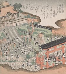Crowd of People Looking at the Festival Dance at the Front of Futaara Shrine, 19th century. Creator: Kubo Shunman