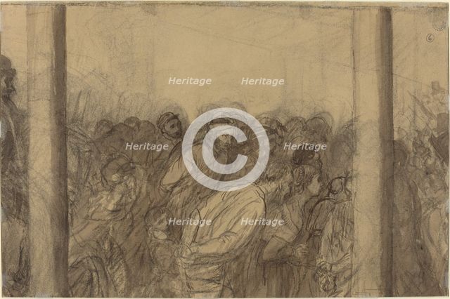Crowd of People Seen between Two Columns [verso]. Creator: Alphonse Legros.