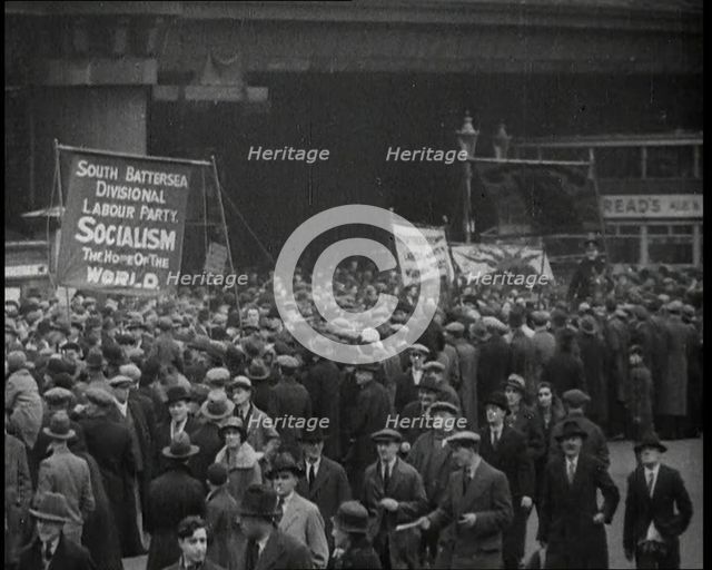 Crowd Marching on a Labour Party March, 1930s. Creator: British Pathe Ltd.