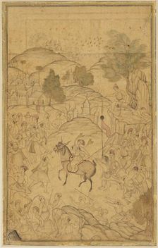 Crowd scene with mounted figure, 16th century