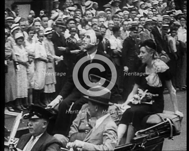 Crowd Watching Jim and Amy Mollison Sitting in a Car , 1933. Creator: British Pathe Ltd.