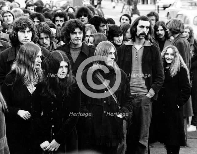 Crowd waiting for a pop concert at Round House, Chalk Farm, Camden, London, 1971. Artist: Henry Grant