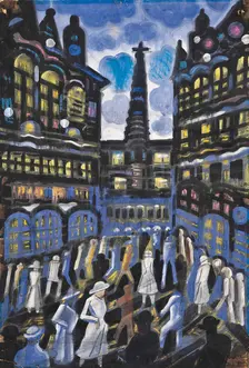Crowded street at night, c1942. Creator: Scheiber, Hugo (1873-1950)