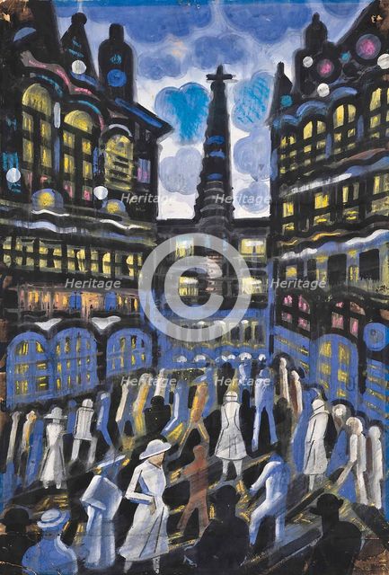 Crowded street at night, c1942. Creator: Scheiber, Hugo (1873-1950).