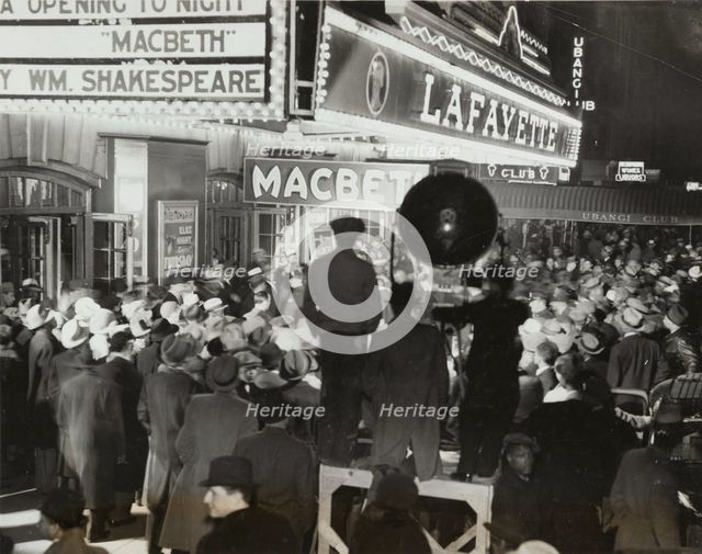 Crowds outside the Lafayette Theatre in Harlem at the opening of "Macbeth", 1936. Creator: Federal Theatre Project.