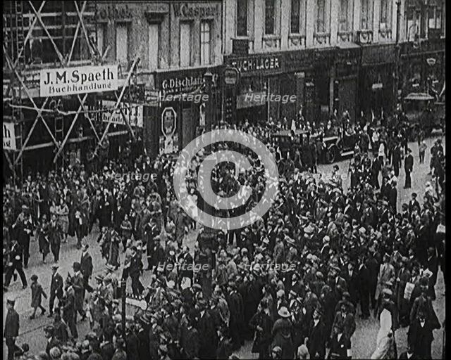 Crowds of German Civilians Demonstrating Against Poverty and Unemployment in the German Rep..., 1922 Creator: British Pathe Ltd.