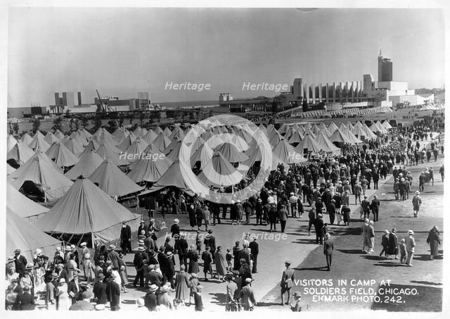 Crowds of people visiting a military encampment at Soldiers Field, Chicago, Illinois, USA, 1930. Artist: Unknown