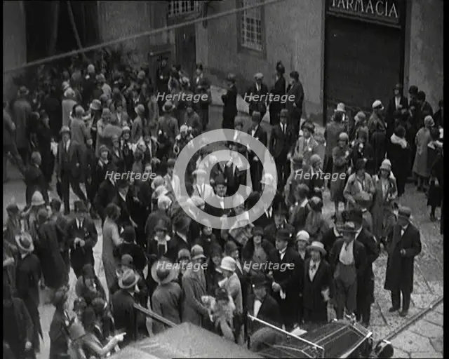 Crowds of People Waiting at the Wedding Between Luisa Tetrazzani and Pietro Vernati, 1926. Creator: British Pathe Ltd.