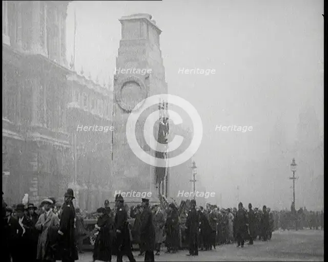 Crowds of People Filing Past the Cenotaph, 1920s. Creator: British Pathe Ltd.