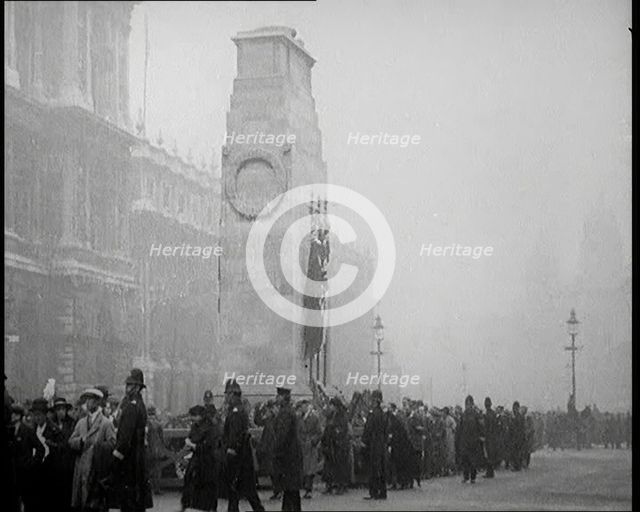Crowds of People Filing Past the Cenotaph, 1920s. Creator: British Pathe Ltd.