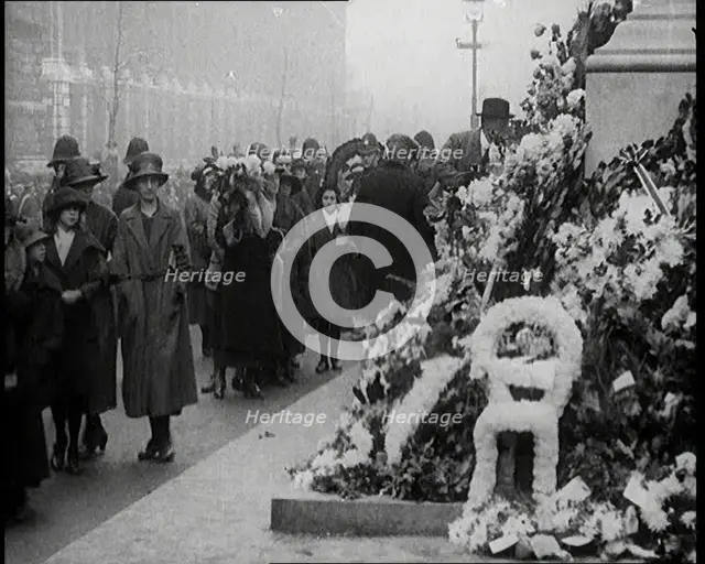 Crowds of People Filing Past the Cenotaph, 1920s. Creator: British Pathe Ltd.