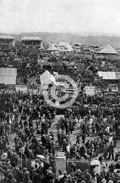 Crowds on Derby Day, Epsom Downs, Surrey, c1922. Artist: Horace Walter Nicholls