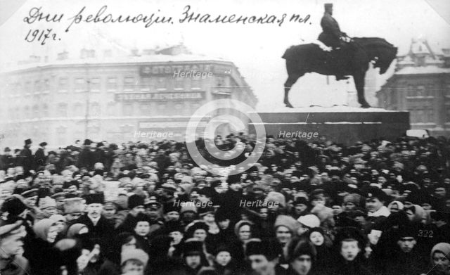 Crowds on Znamenskaya Square, Petrograd, Russia, February Revolution, 1917. Artist: Anon