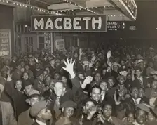 Crowds at the Lafayette Theatre in Harlem at the opening of "Macbeth", 1936. Creator: Unknown