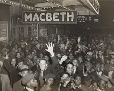 Crowds at the Lafayette Theatre in Harlem at the opening of "Macbeth", 1936. Creator: Unknown