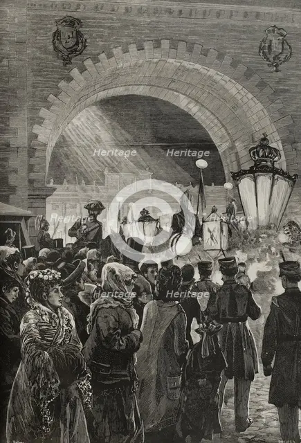 Crowds and soldiers during royal wedding celebrations, Madrid, January 27, 1878.  Creator: Andrés Ovejero.