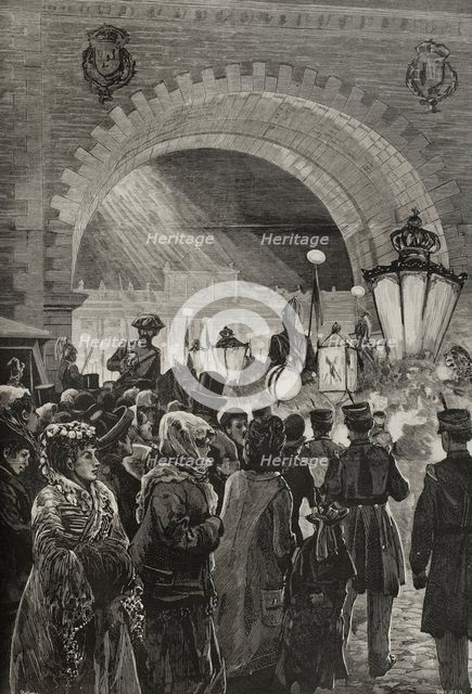 Crowds and soldiers during royal wedding celebrations, Madrid, January 27, 1878.  Creator: Andrés Ovejero.