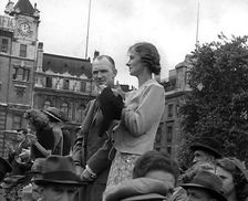 Crowds Applauding a Military Band at Trafalgar Square, 1940. Creator: British Pathe Ltd