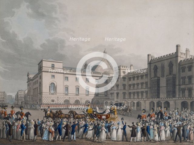 Crowds cheering Queen Victoria at Carlton House, London, (c1842?). Creator: Unknown.