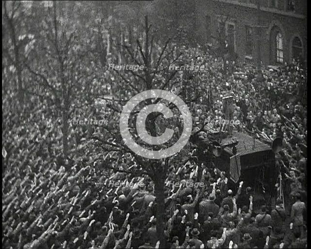 Crowds Gather at a Fascist Blackshirt Rally in East London, 1930s. Creator: British Pathe Ltd.