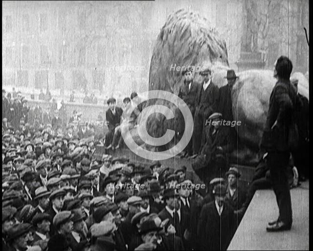 Crowds Gathering in Trafalgar Square, London, During a Demonstration About Unemployment, 1922. Creator: British Pathe Ltd.