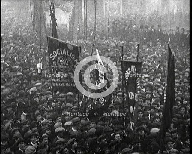Crowds Gathering in Trafalgar Square, London, During a Demonstration About Unemployment, 1922. Creator: British Pathe Ltd.