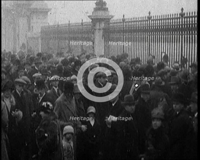 Crowds Gathering Outside of Buckingham Palace...News of the Health of King George V, 1929. Creator: British Pathe Ltd.