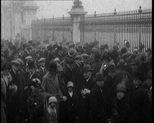 Crowds Gathering Outside of Buckingham Palace...News of the Health of King George V, 1929. Creator: British Pathe Ltd