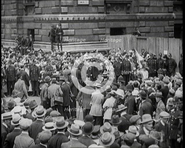 Crowds Gathering Outside Downing Street, London, 1921. Creator: British Pathe Ltd.