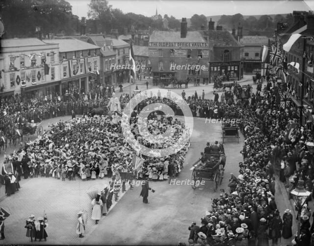 Crowds in Market Place watching the visit of Edward, Prince of Wales, Wantage, Oxfordshire, 1898. Creator: Henry Taunt.