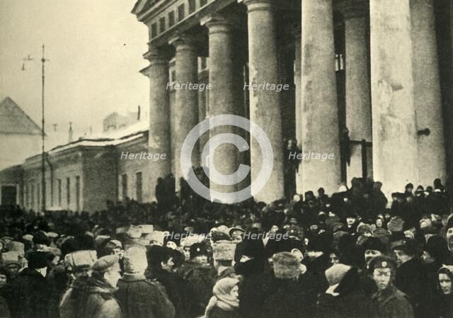 Crowds in front of the Duma, Petrograd, Russia, 1917, (c1920). Creator: Unknown.