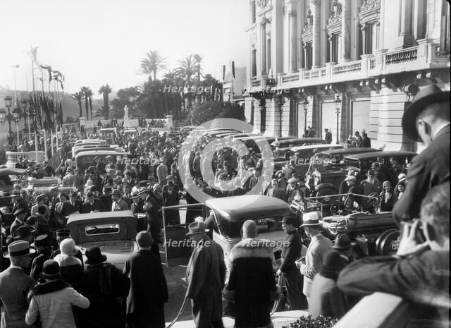 Crowds in the street for the Monte Carlo Rally, 1930.   Artist: Bill Brunell.