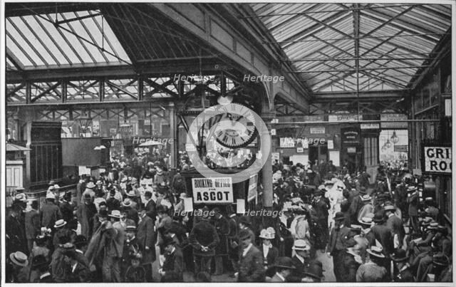 Crowds in Waterloo Station heading off to Ascot races, London, c1900 (1901). Artist: Unknown.