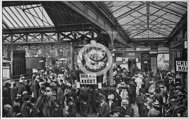Crowds in Waterloo Station heading off to Ascot races, London, c1900 (1901). Artist: Unknown.
