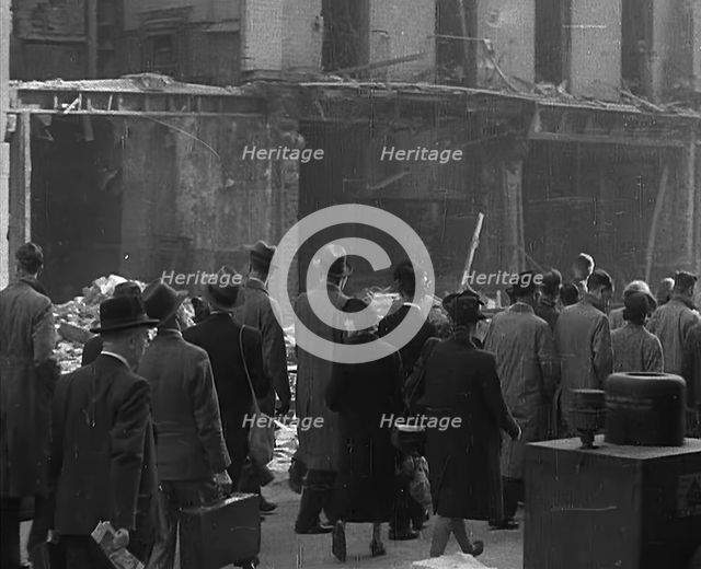 Crowds Looking at Bombed Out Buildings, 1940. Creator: British Pathe Ltd.