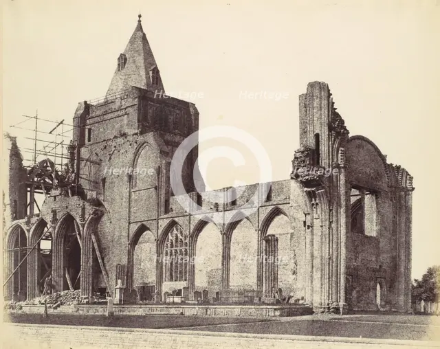 Crowland Abbey, the West Front Under Repair, 1860. Creator: Alfred Capel-Cure.
