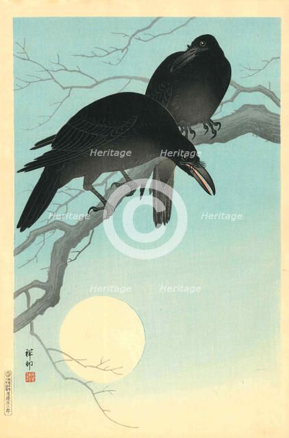 Crows in the moonlight, 1927. Creator: Ohara, Koson (1877-1945).