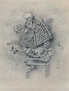 Crouched Burial in Round Tumulus on Dunstable Downs 1887, (1946). Artist: Worthington G Smith