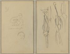 Crouching Monkey and Man's Head; Bones and Muscles [verso], 1884-1888. Creator: Paul Gauguin