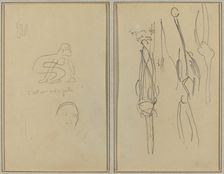 Crouching Monkey and Man's Head; Bones and Muscles [verso], 1884-1888. Creator: Paul Gauguin