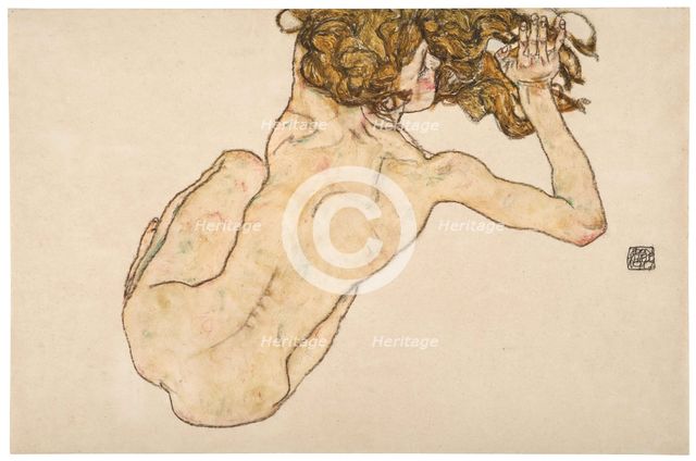 Crouching Nude, Back View, 1917. Creator: Schiele, Egon (1890-1918).