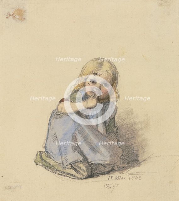 Crouching girl en face, 1843. Creator: Jakob Dielmann.